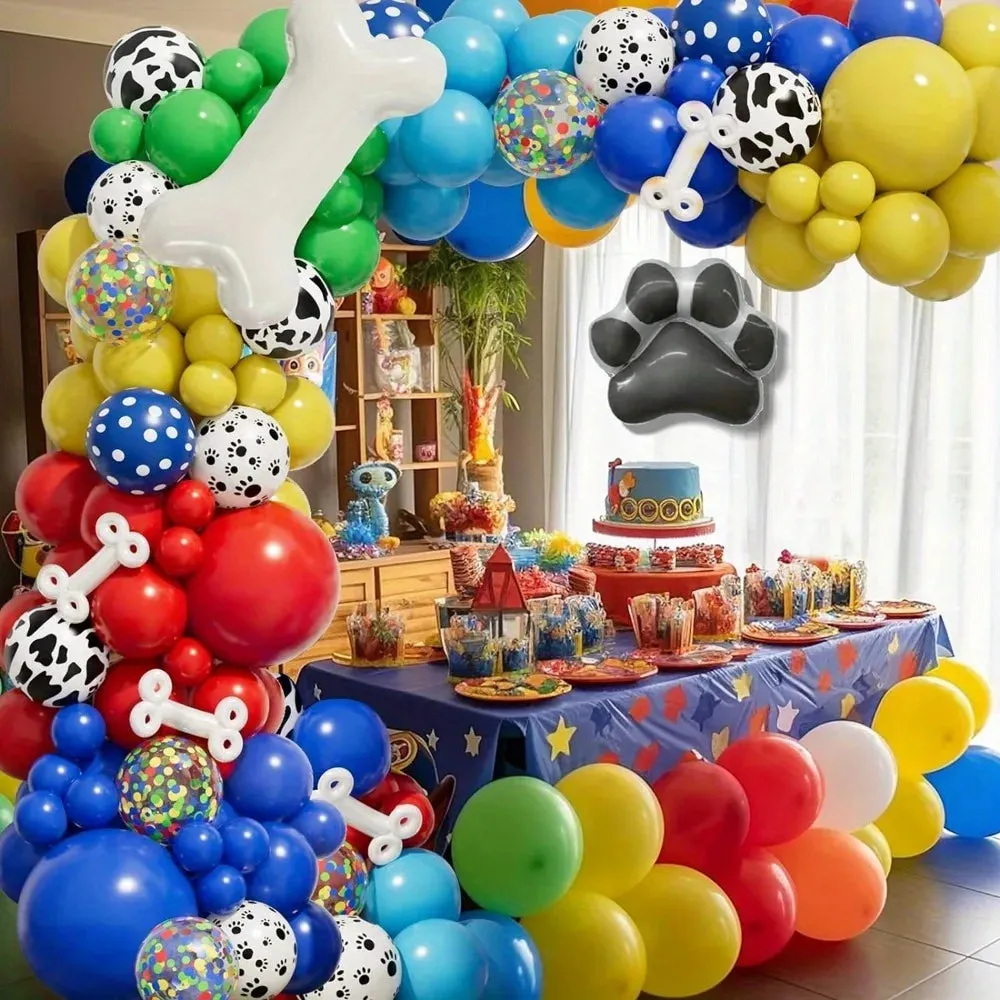 135Pcs Pet Dog Paw Balloon Set With Bone Paw Printed Foil Balloons For Pet Dog Patrol Theme Birthday Party Decoration