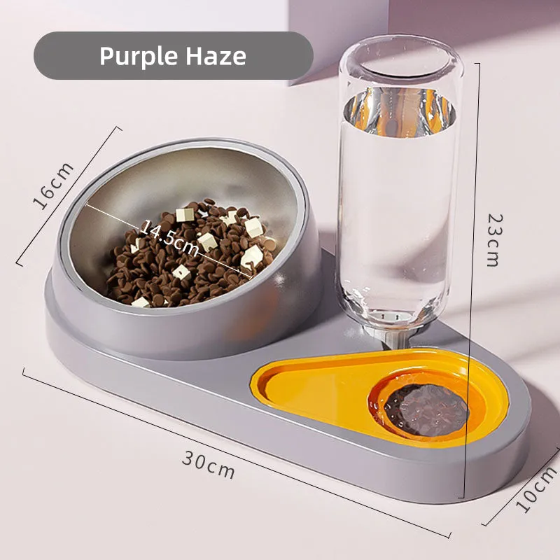 2-in-1 Pet Bowl with Automatic Water Fountain - Raised Stainless Steel Feeder