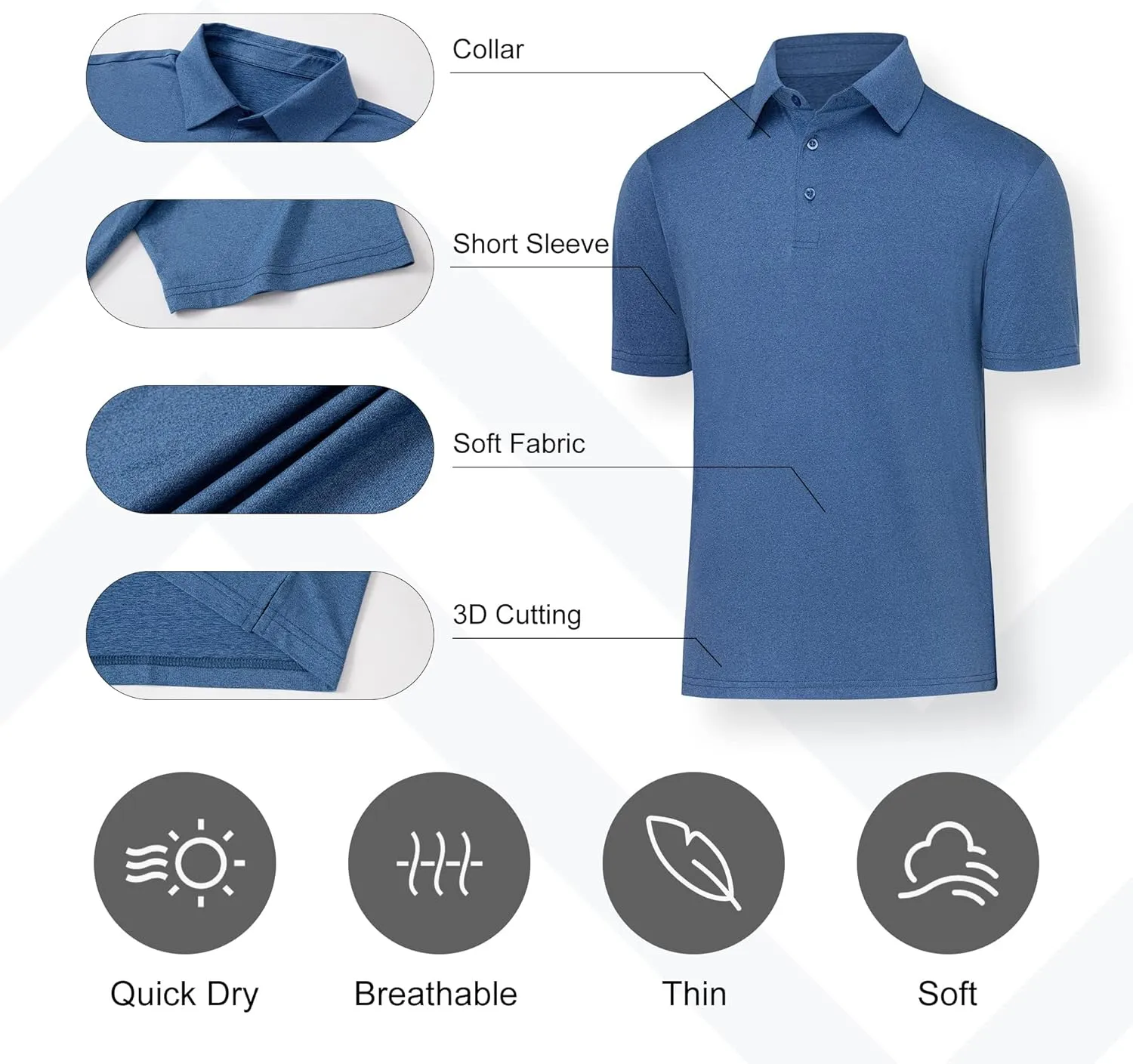 BALENNZ Golf Polos for Men Quick-Dry Athletic Mens Polo Shirts Short Sleeve Summer Casual Moisture Wicking Golf Shirt