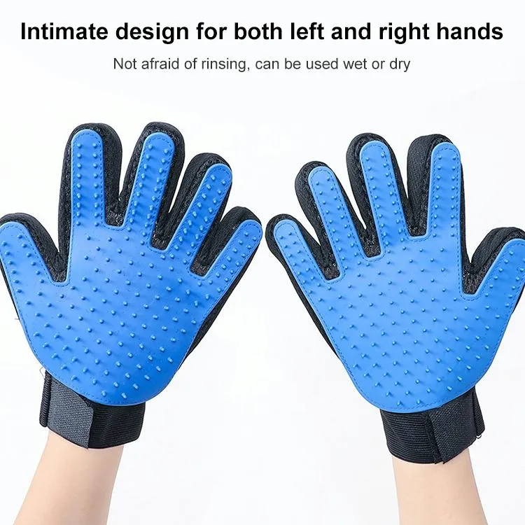 Blue Pet Grooming Gloves For Cats Left Hand