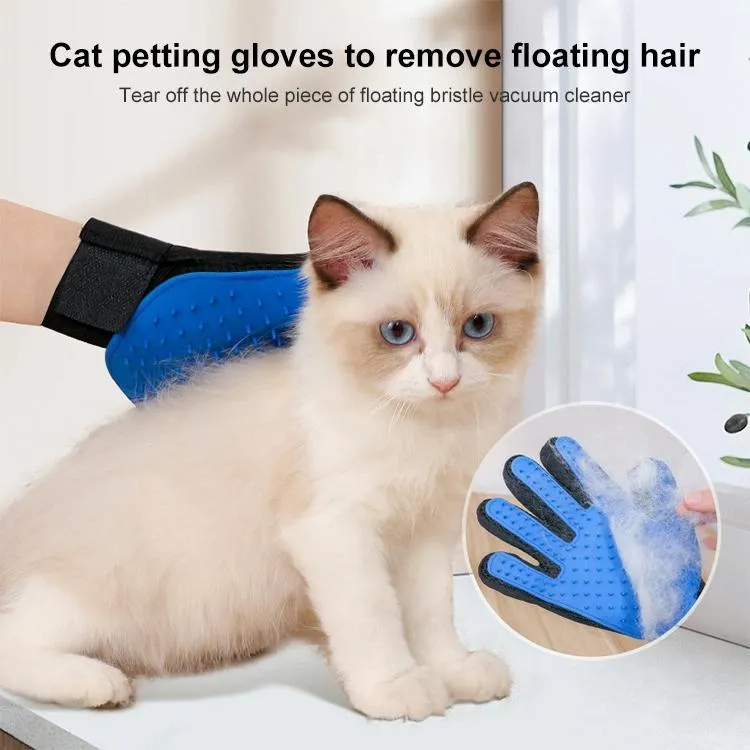 Blue Pet Grooming Gloves For Cats Left Hand