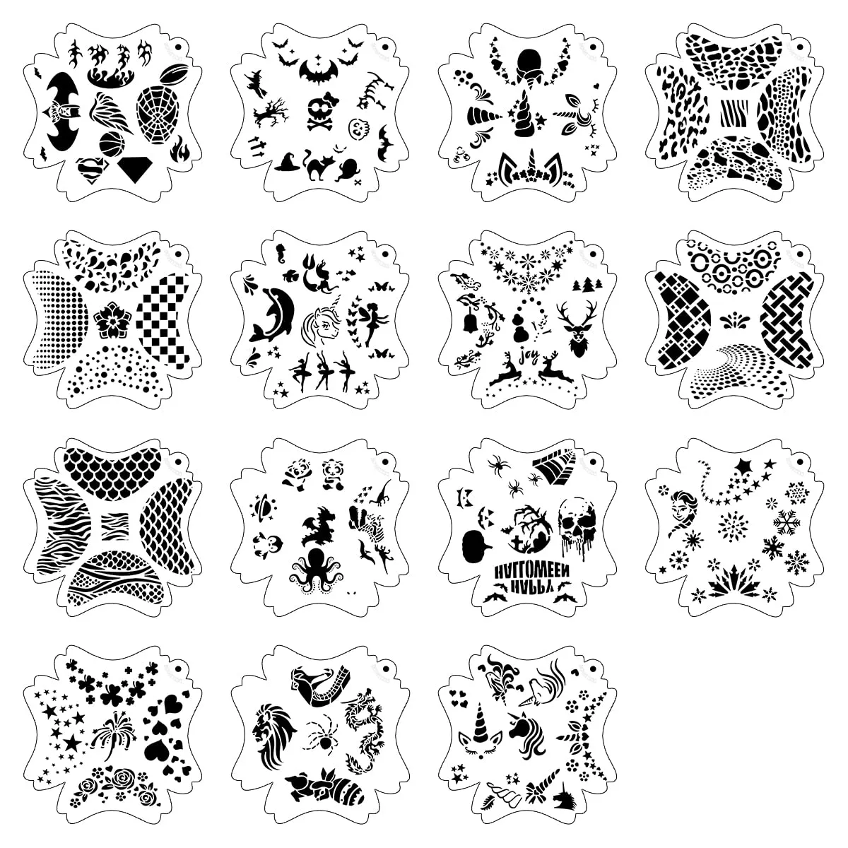 Bowitzki Reusable Face Paint Stencils for Body Art Painting Halloween Party Makeup Temporary Tattoos Stencils (Texture-2)