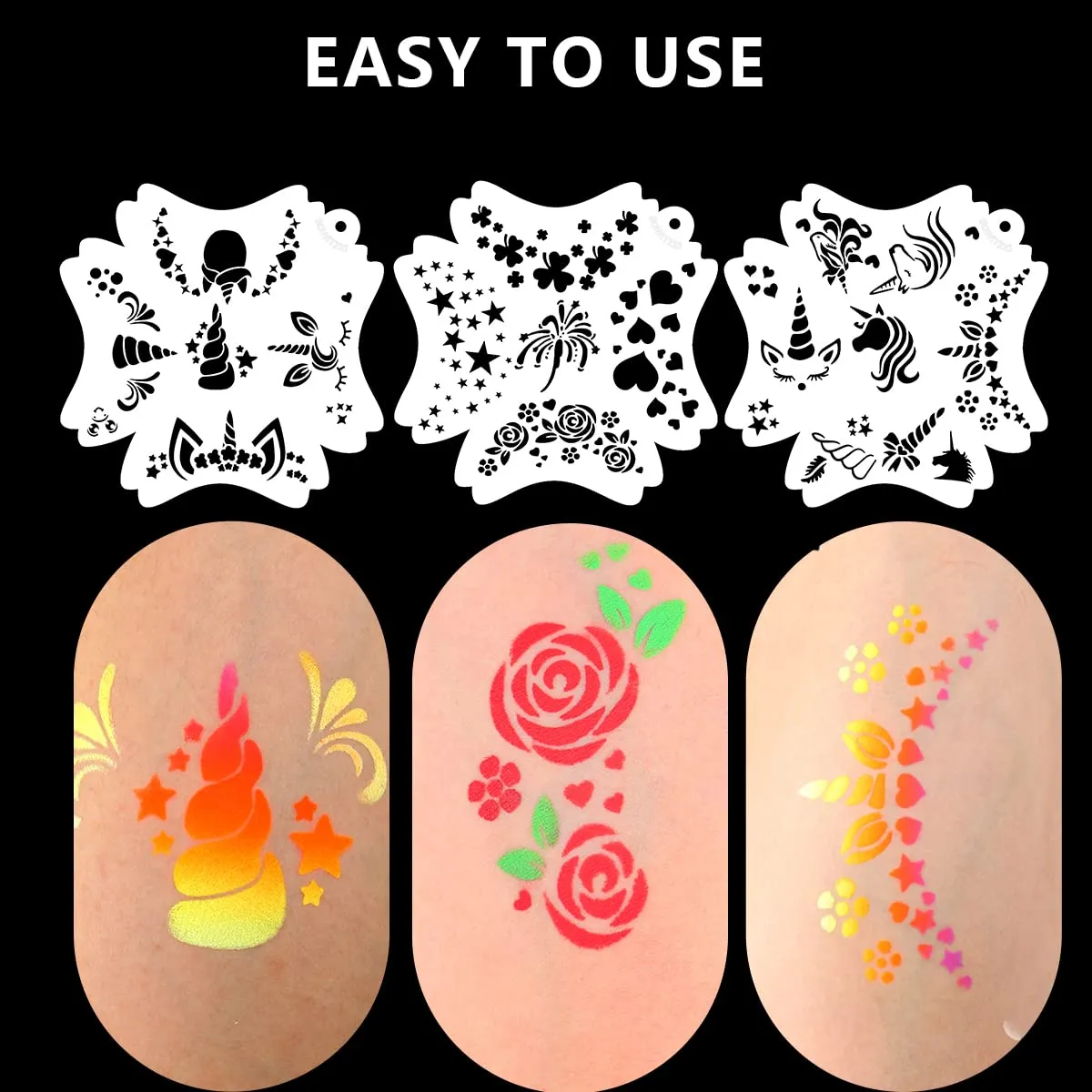Bowitzki Reusable Face Paint Stencils for Body Art Painting Halloween Party Makeup Temporary Tattoos Stencils (Unicorn)
